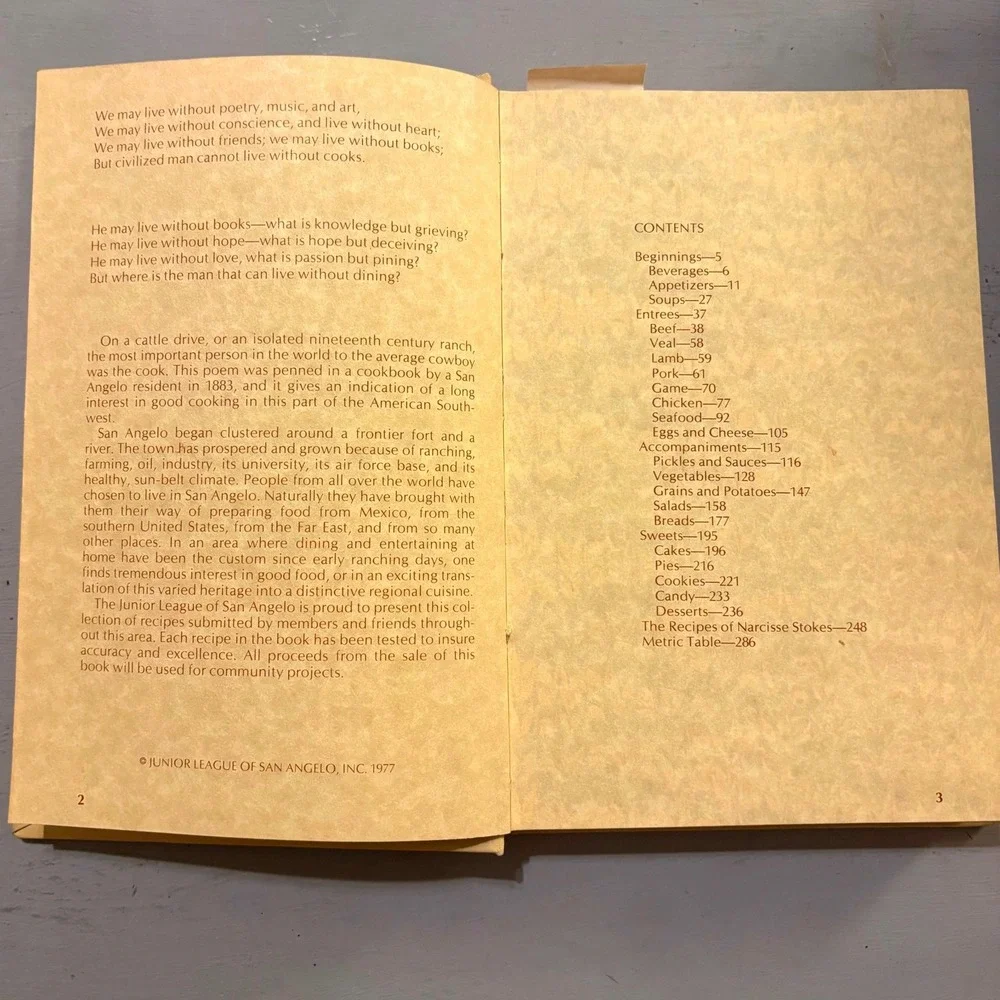 Vtg 1977 Junior League Of San Angelo, inc. Cook Book Texas Community Recipes MCM